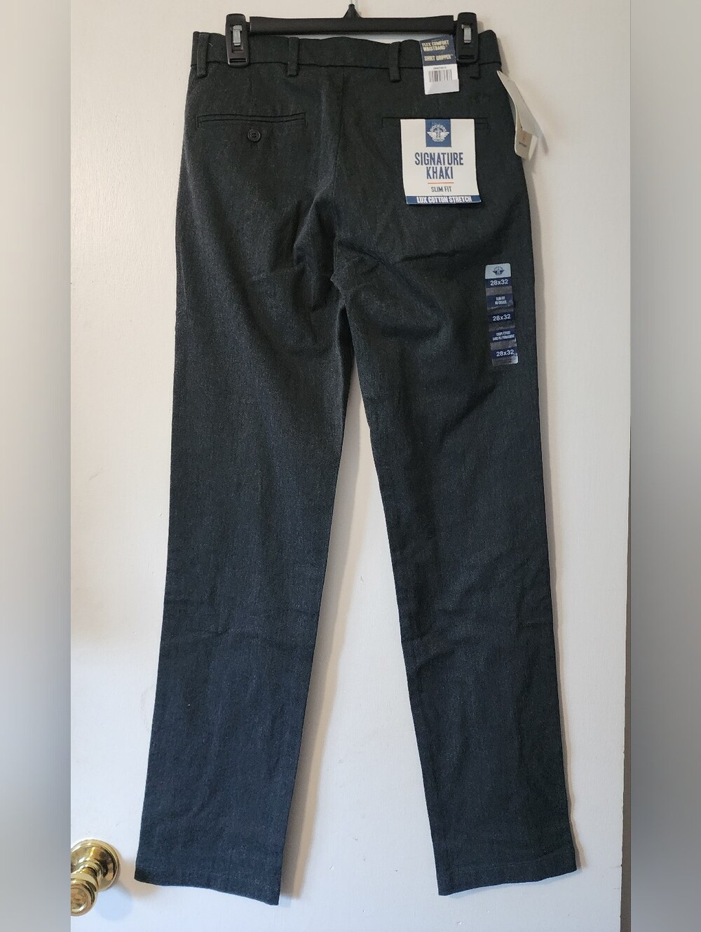 Dockers Mens Signature Khaki Chinos Slim Fit Flat Front Straight Gray 28x32
